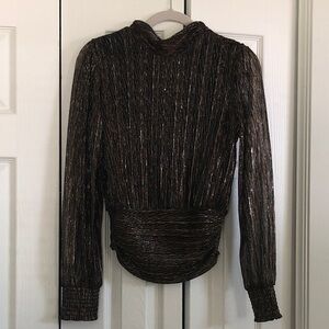 Bailey 44 Metallic Bronze Pleated Turtleneck Sweater
